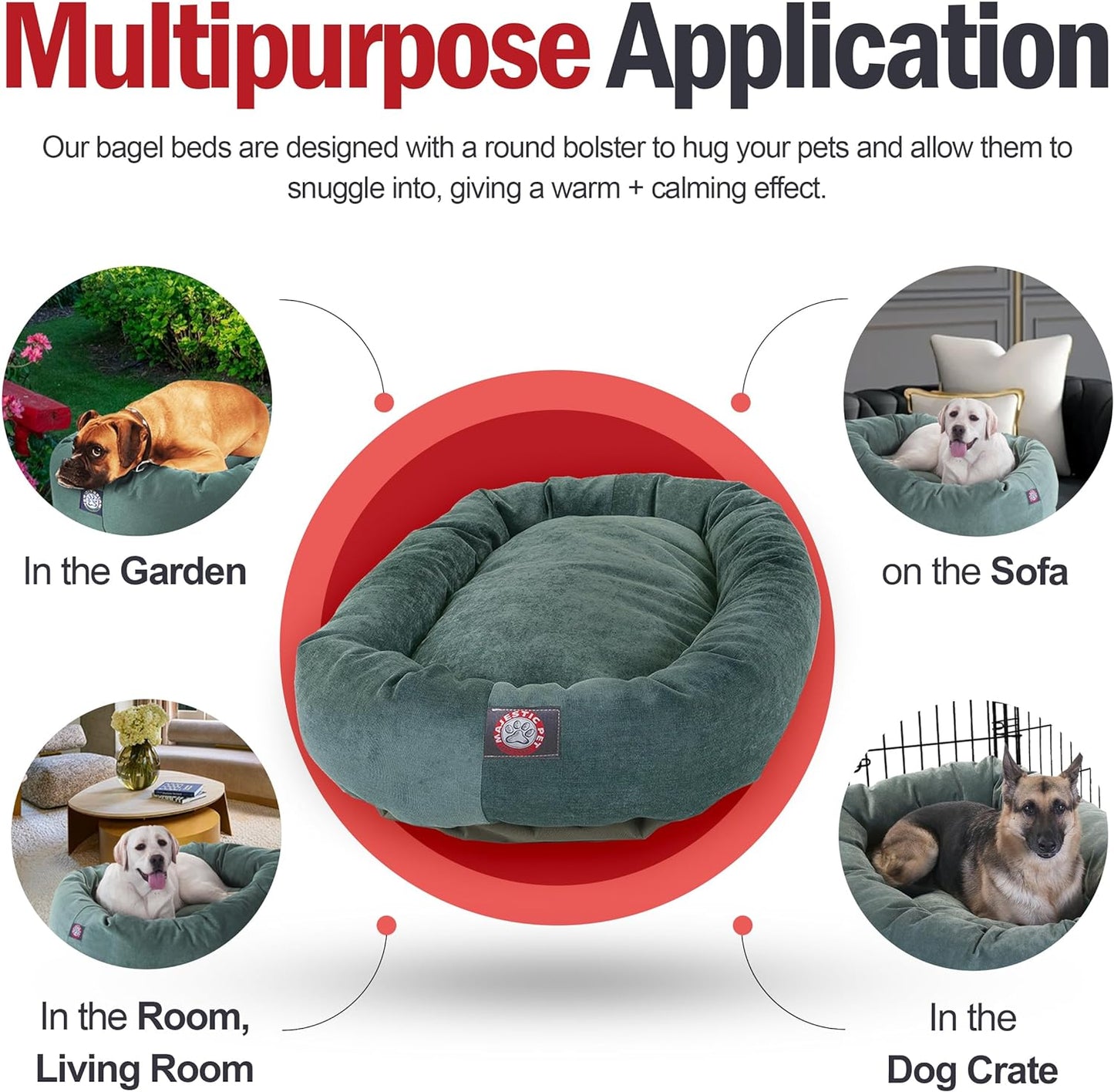 52 Inch Micro Velvet Calming Dog Bed Washable 52X35X11 (Inch) – Cozy Soft round Donut Dog Bed with Spine for Head Support - Pet Bed X- Large – Azure