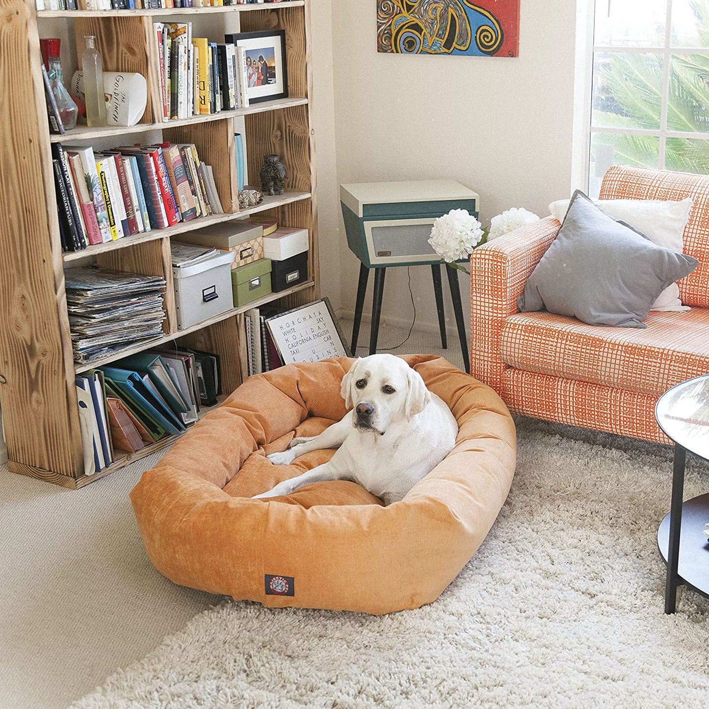 52 Inch Micro Velvet Calming Dog Bed Washable 52X35X11 (Inch) – Cozy Soft round Donut Dog Bed with Spine for Head Support - Pet Bed X- Large – Azure